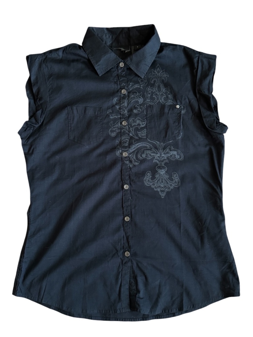 Harley Davidson Y2K Style Sleeveless Black Button Up Top